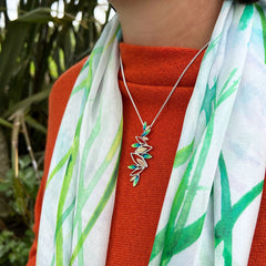 Seasons Gold Leaves Dress Pendant in Spring Enamel