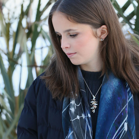 Seasons Gold Leaves Dress Pendant in Winter Enamel by Sheila Fleet Jewellery