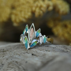 Seasons Gold Leaves Ring in Summer Enamel by Sheila Fleet Jewellery