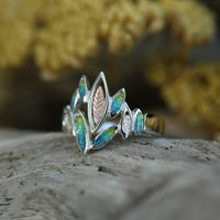 Seasons Gold Leaves Ring in Summer Enamel by Sheila Fleet Jewellery