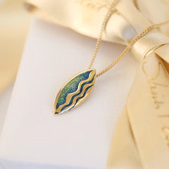 Sands of Time Small 18ct Yellow Gold Pendant in Light Ocean Enamel by Sheila Fleet Jewellery