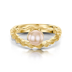 Scallop Peach Pearl Ring in 9ct Yellow Gold