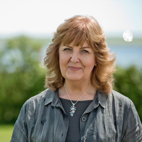 Seasons Gold Leaves Dress Pendant in Summer Enamel by Sheila Fleet Jewellery