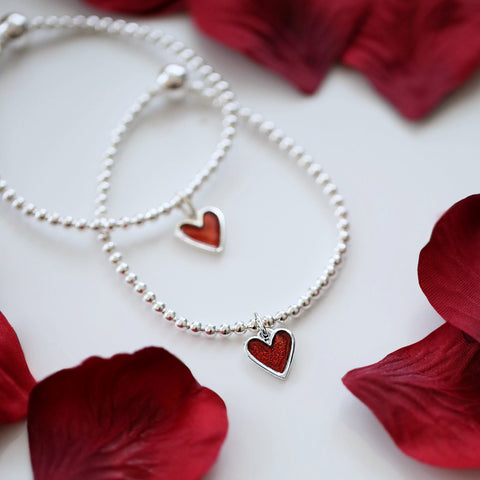 Secret Hearts Stretch Bracelet in Red Enamel by Sheila Fleet Jewellery
