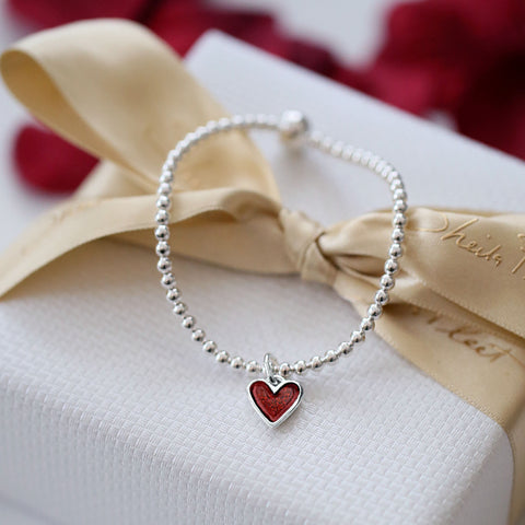 Secret Hearts Stretch Bracelet in Red Enamel by Sheila Fleet Jewellery