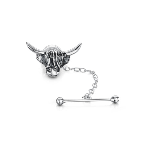 Highland Cow Tie Tack in Sterling Silver by Sheila Fleet Jewellery