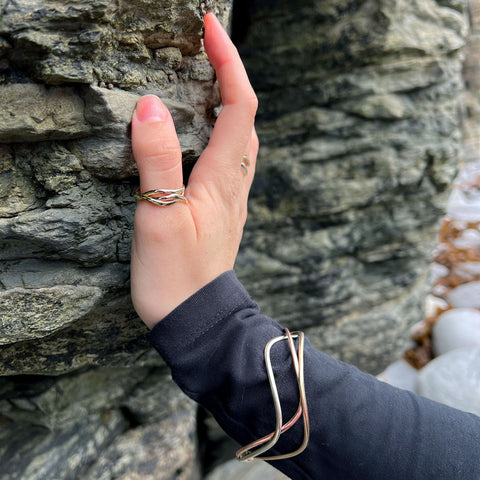 Tidal 3-part Bangle in 9ct Yellow, White & Rose Gold