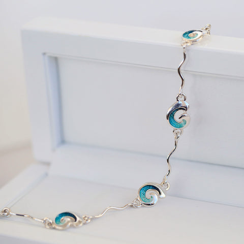 Wave 5-link Bracelet in Peacock Enamel by Sheila Fleet Jewellery