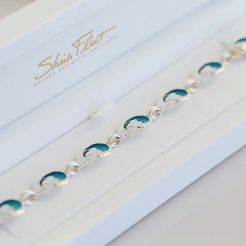Wave 7-link Bracelet in Peacock Enamel by Sheila Fleet Jewellery