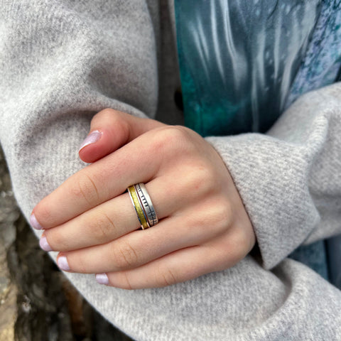 Halo ‘Yellow’ Enamel & Ogham Sterling Silver Ring Set