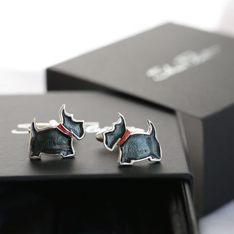 Scottie Dog Cufflinks in Reekie Black Enamel by Sheila Fleet Jewellery