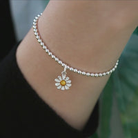 Daisies at Dawn Enamel Stretch Bracelet in Sterling Silver