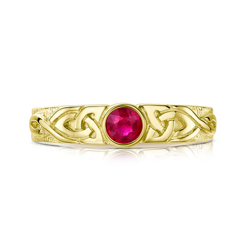 Celtic Knotwork Ruby Solitaire Ring in 18ct Yellow Gold