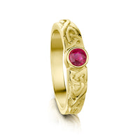 Celtic Knotwork Ruby Solitaire Ring in 18ct Yellow Gold