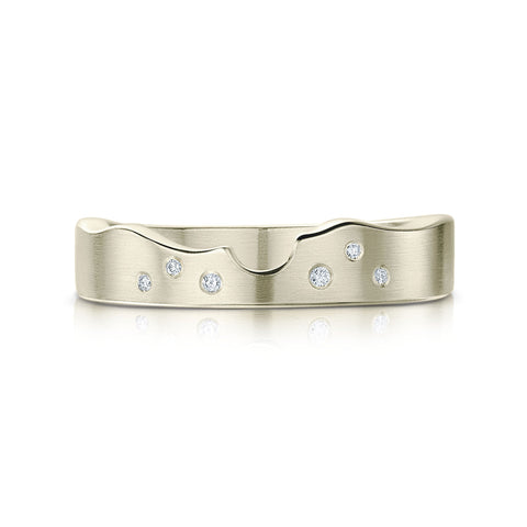 River Ripples Wedding Band in 18ct White Gold with Diamonds by Sheila Fleet Jewellery