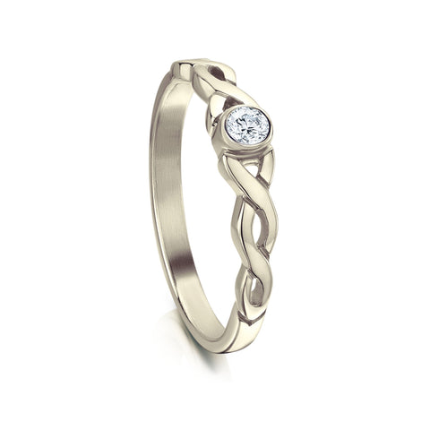 Celtic Twist 0.09ct Diamond Solitaire Ring in 18ct White Gold by Sheila Fleet Jewellery
