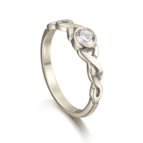 Celtic Twist 0.22ct Diamond Solitaire Ring in 18ct White Gold by Sheila Fleet Jewellery