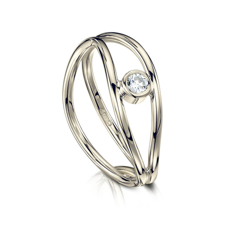Diamond Double Stacking Wave Ring in 18ct White Gold by Sheila Fleet Jewellery