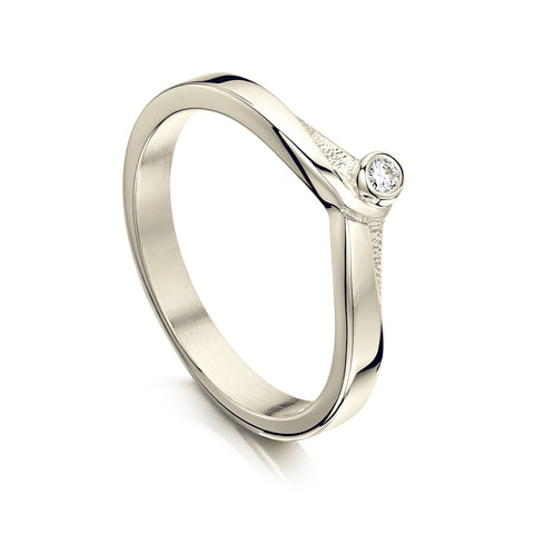New Wave Diamond Solitaire Ring in 18ct White Gold by Sheila Fleet Jewellery