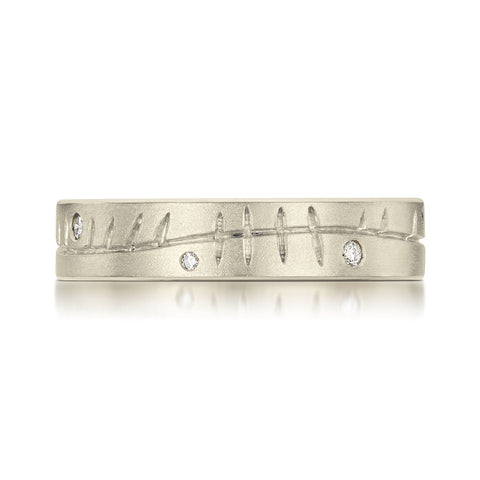 Ogham Ring in 18ct White Gold with Diamonds by Sheila Fleet Jewellery