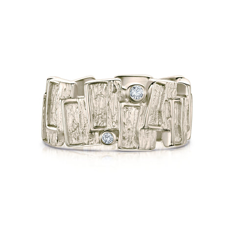 Flagstone Ring in 18ct White Gold with Diamonds by Sheila Fleet Jewellery