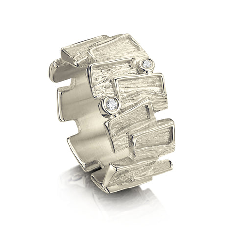 Flagstone Ring in 18ct White Gold with Diamonds by Sheila Fleet Jewellery