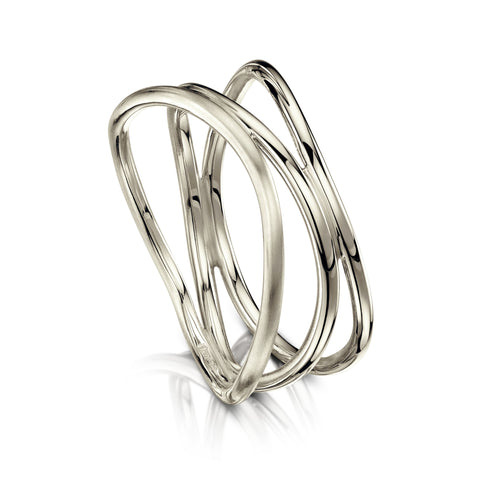 Triple Stacking Wave Ring in 18ct White Gold by Sheila Fleet Jewellery