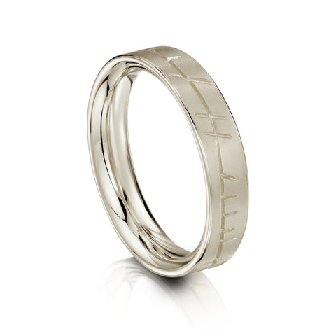 Ogham Ring in 18ct White Gold by Sheila Fleet Jewellery