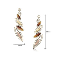 Seasons Autumn Enamel 4-leaf Drop Earrings in 18ct White, Yellow & Rose Gold by Sheila Fleet Jewellery