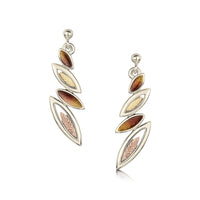 Seasons Autumn Enamel 4-leaf Drop Earrings in 18ct White, Yellow & Rose Gold by Sheila Fleet Jewellery