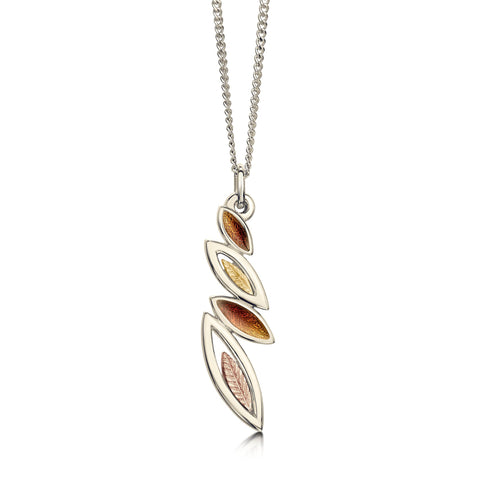 Seasons Autumn Enamel Small Pendant in 18ct White, Yellow & Rose Gold by Sheila Fleet Jewellery