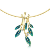 18ct Gold Rowan Diamond Dress Necklace in Evergreen Enamel by Sheila Fleet Jewellery