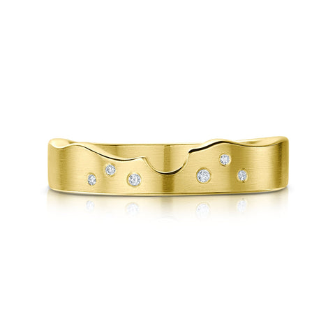 River Ripples Wedding Band in 18ct Yellow Gold with Diamonds by Sheila Fleet Jewellery