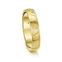 Ogham Small Ring in 18ct Yellow Gold with Diamonds by Sheila Fleet Jewellery