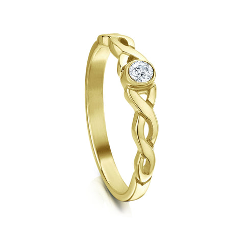 Celtic Twist 0.09ct Diamond Solitaire Ring in 18ct Yellow Gold by Sheila Fleet Jewellery