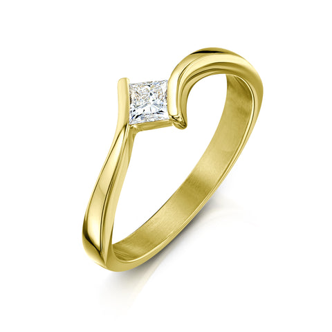 Princess Solitaire Diamond Ring in 18ct Yellow Gold by Sheila Fleet Jewellery