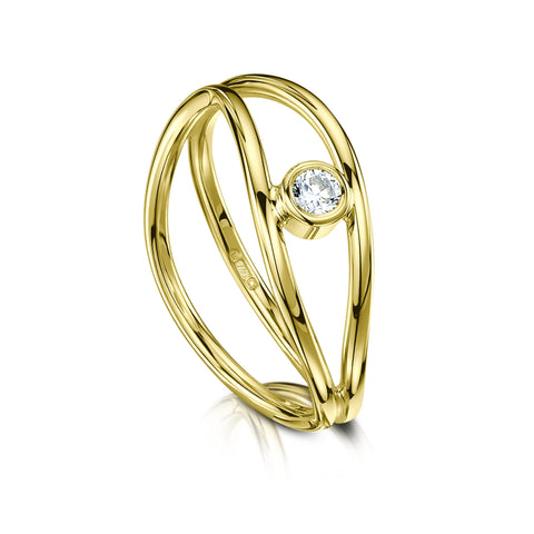 Diamond Double Stacking Wave Ring in 18ct Yellow Gold by Sheila Fleet Jewellery