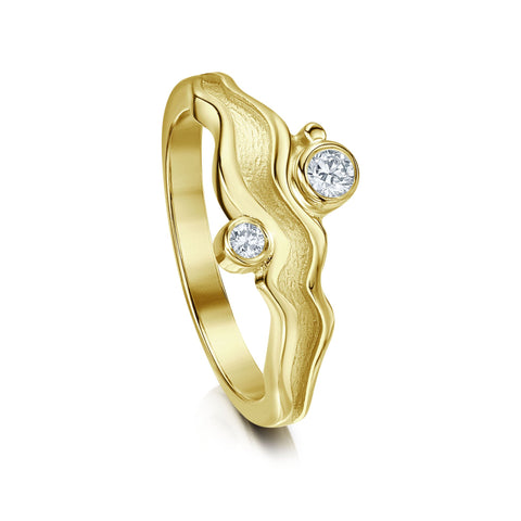 River Ripples Engagement Ring in 18ct Yellow Gold with Diamonds by Sheila Fleet Jewellery