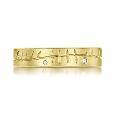 Ogham Ring in 18ct Yellow Gold with Diamonds by Sheila Fleet Jewellery