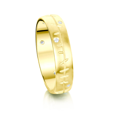 Ogham Diamond Medium Ring in 18ct Yellow Gold by Sheila Fleet Jewellery