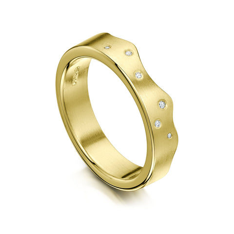 River Ripples Diamond Wedding Ring in 18ct Yellow Gold by Sheila Fleet Jewellery