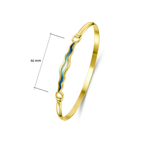 River Ripples 18ct Yellow Gold Hinged Bangle in Ocean Enamel by Sheila Fleet Jewellery