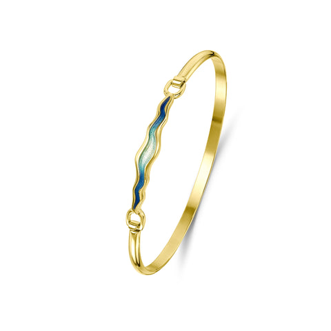 River Ripples 18ct Yellow Gold Hinged Bangle in Ocean Enamel by Sheila Fleet Jewellery