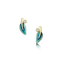 18ct Gold Rowan Small Diamond Stud Earrings in Evergreen Enamel