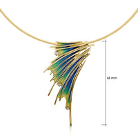 Cascade 18ct Yellow Gold Diamond Occasion Necklace in Ocean Enamel