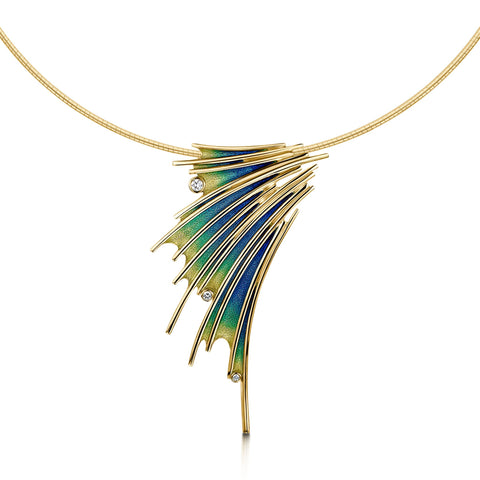Diamond Cascade Enamel Necklace in 18ct Yellow Gold by Sheila Fleet Jewellery