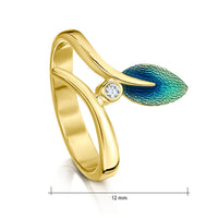 Rowan Leaf 18ct Yellow Gold Diamond Ring in Evergreen Enamel