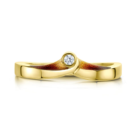 New Wave Solitaire 18ct Yellow Gold Ring in Fire Enamel by Sheila Fleet Jewellery