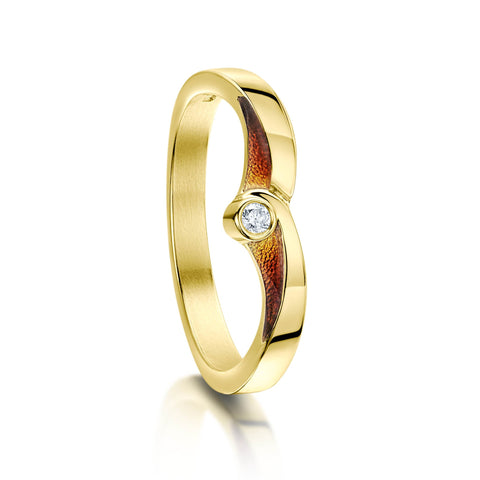 New Wave Solitaire 18ct Yellow Gold Ring in Fire Enamel by Sheila Fleet Jewellery