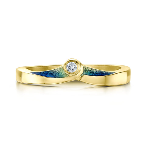 New Wave Solitaire 18ct Yellow Gold Ring in Ocean Enamel by Sheila Fleet Jewellery